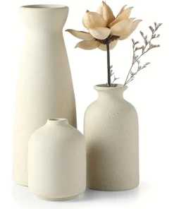 Set of 3 Ceramic, Flower Vases For Rustic Home Decor